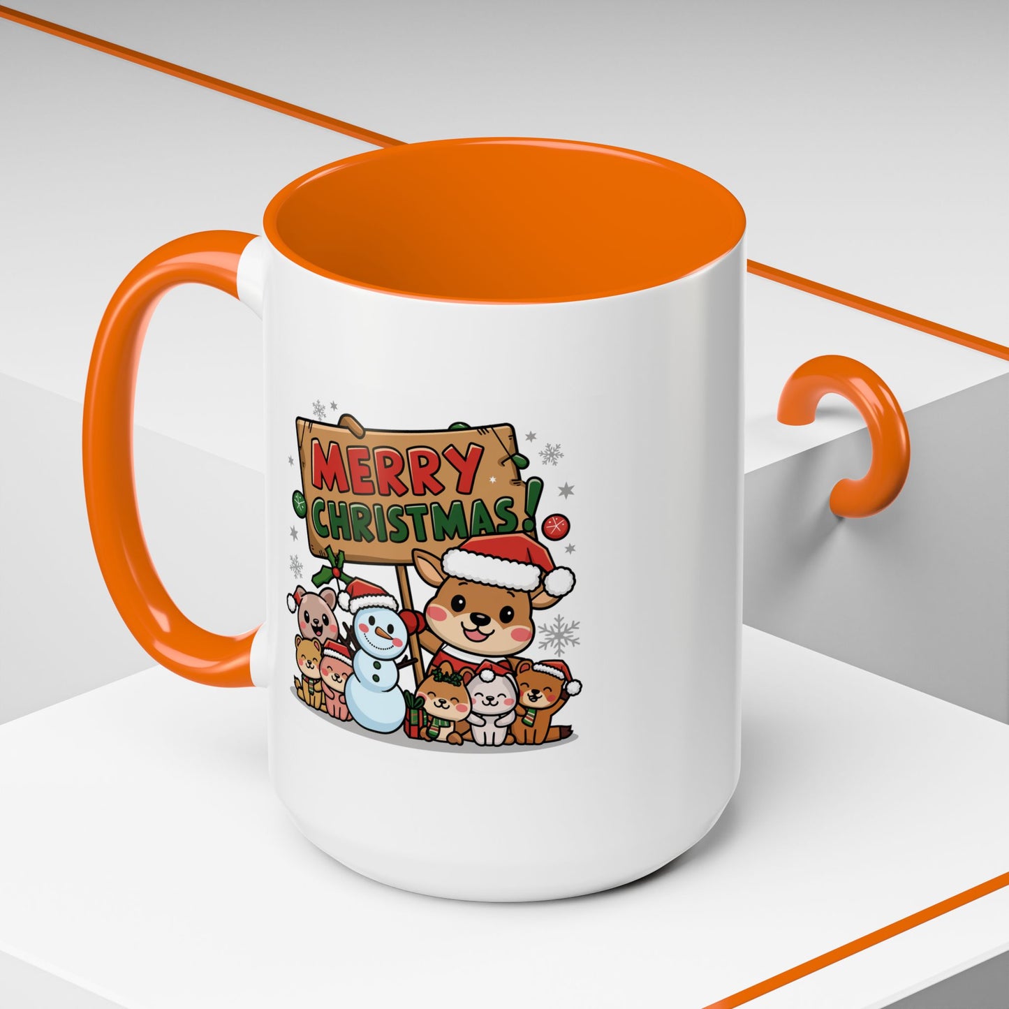 Christmas Mug - Merry Christmas Red & Green Text Reindeer Snowman