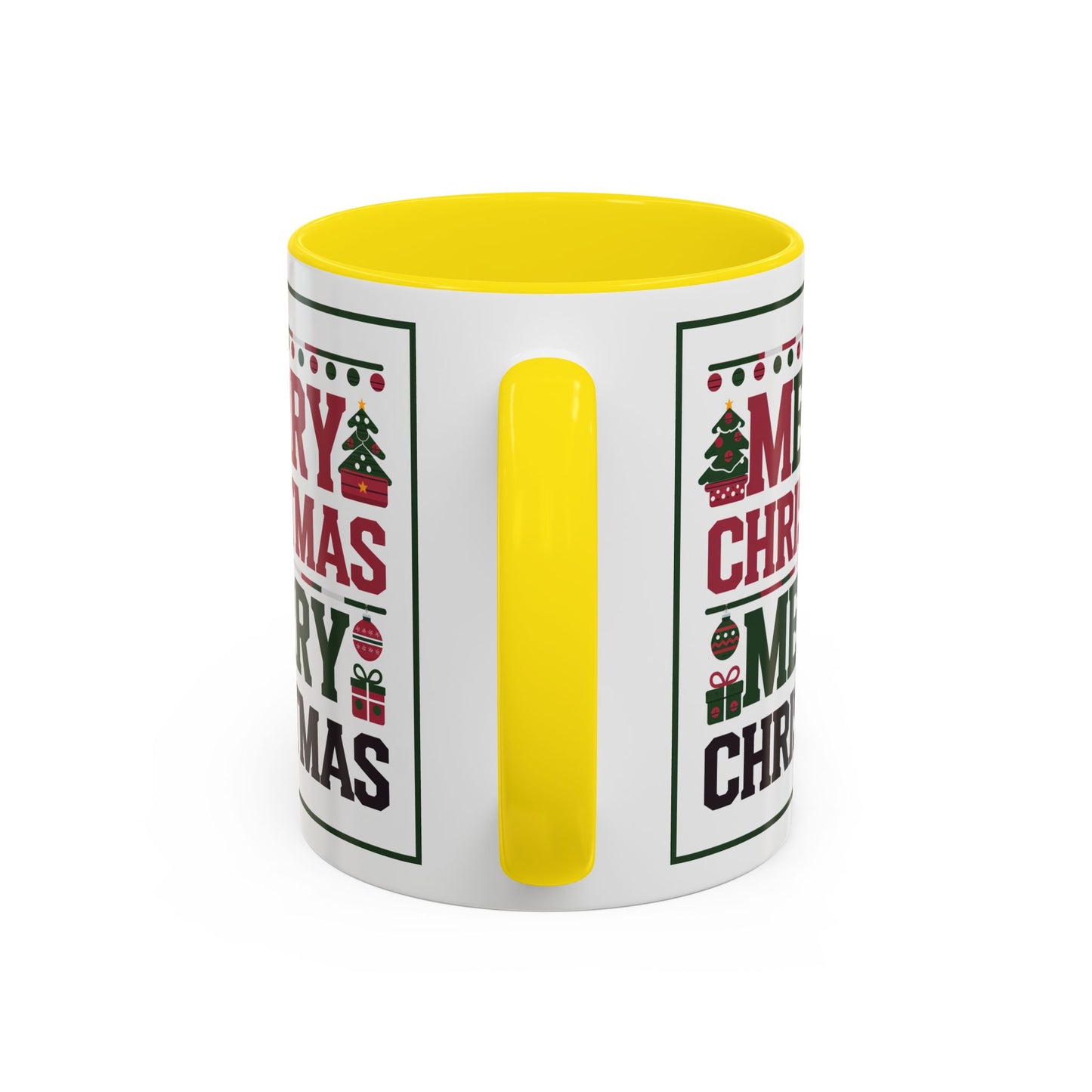 Christmas Mug - Merry Christmas Red Green & Black Text Trees Presents