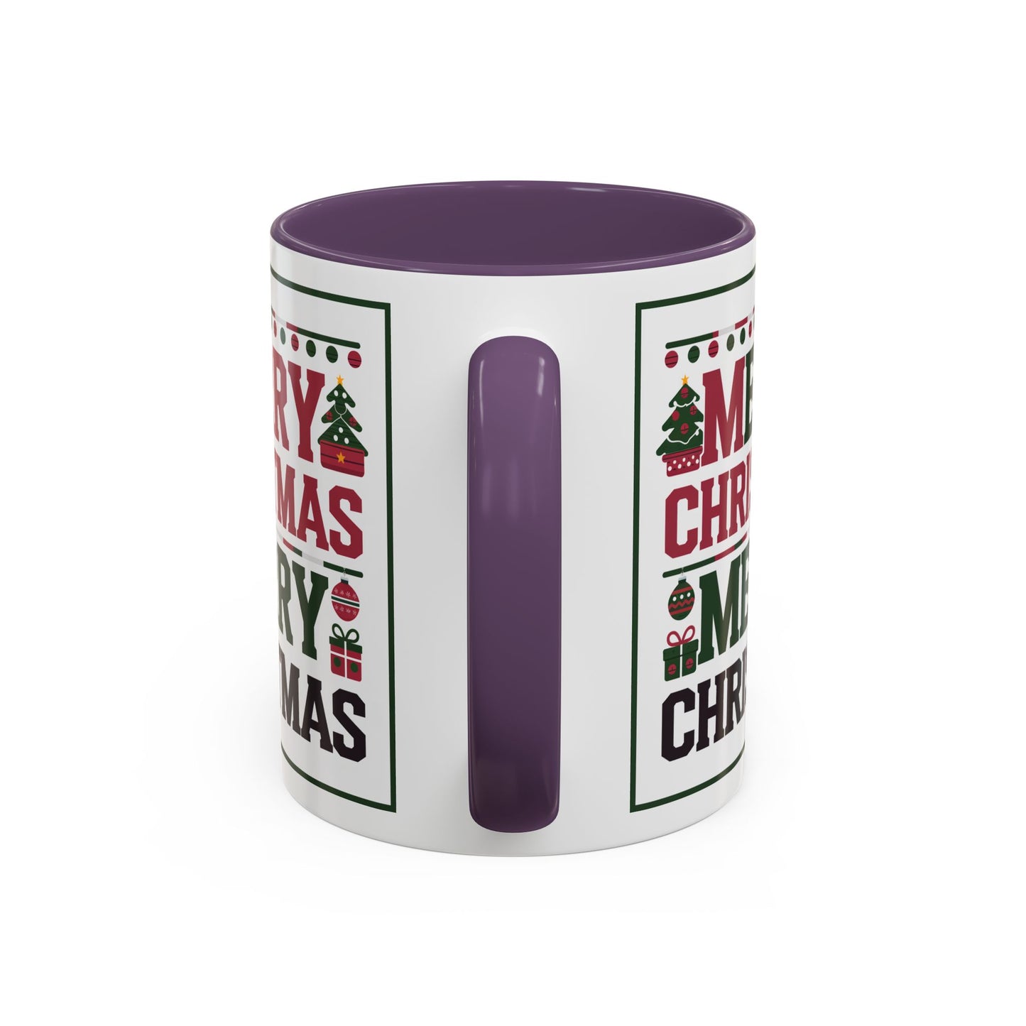 Christmas Mug - Merry Christmas Red Green & Black Text Trees Presents