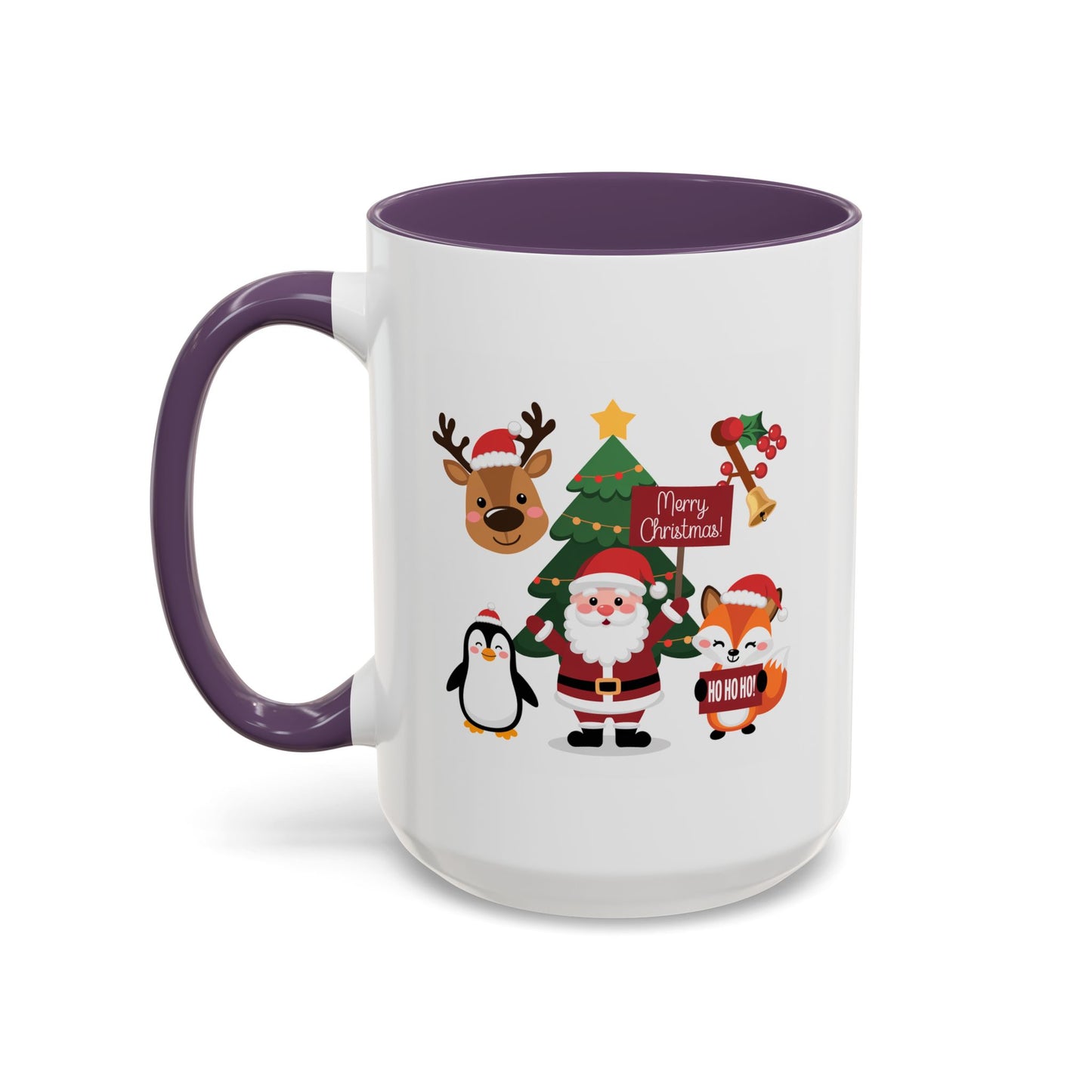 Christmas - Merry Christmas White Text Santa Reindeer Penguin Fox
