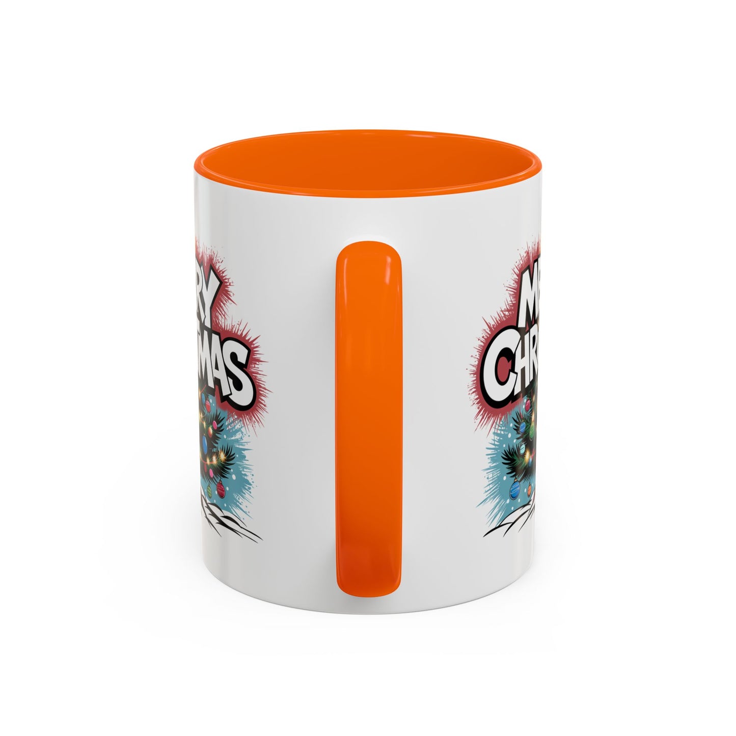 Christmas Mug - Merry Christmas White & Red Text Tree Lights
