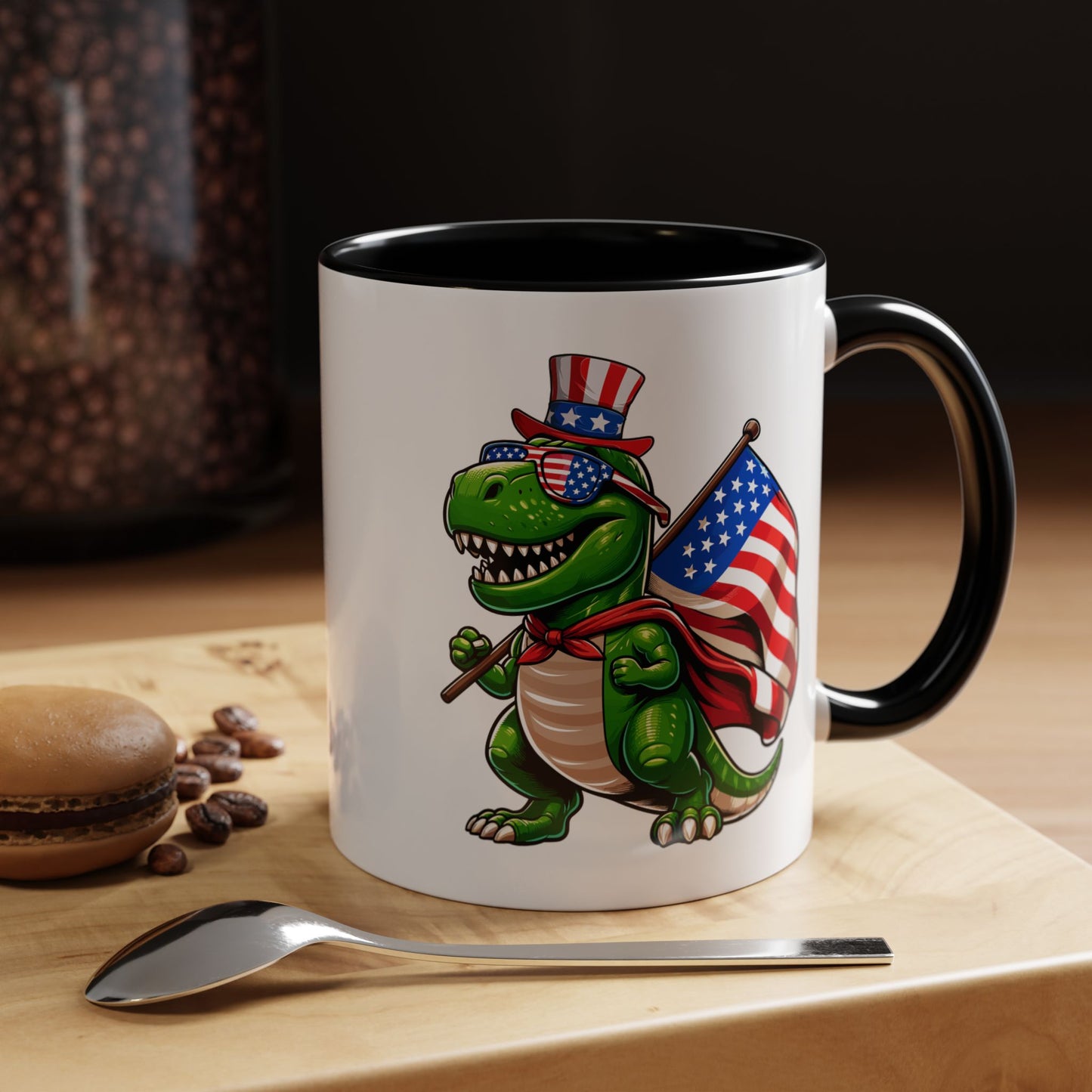 4th of July Mug - T Rex Dinosaur USA Flag