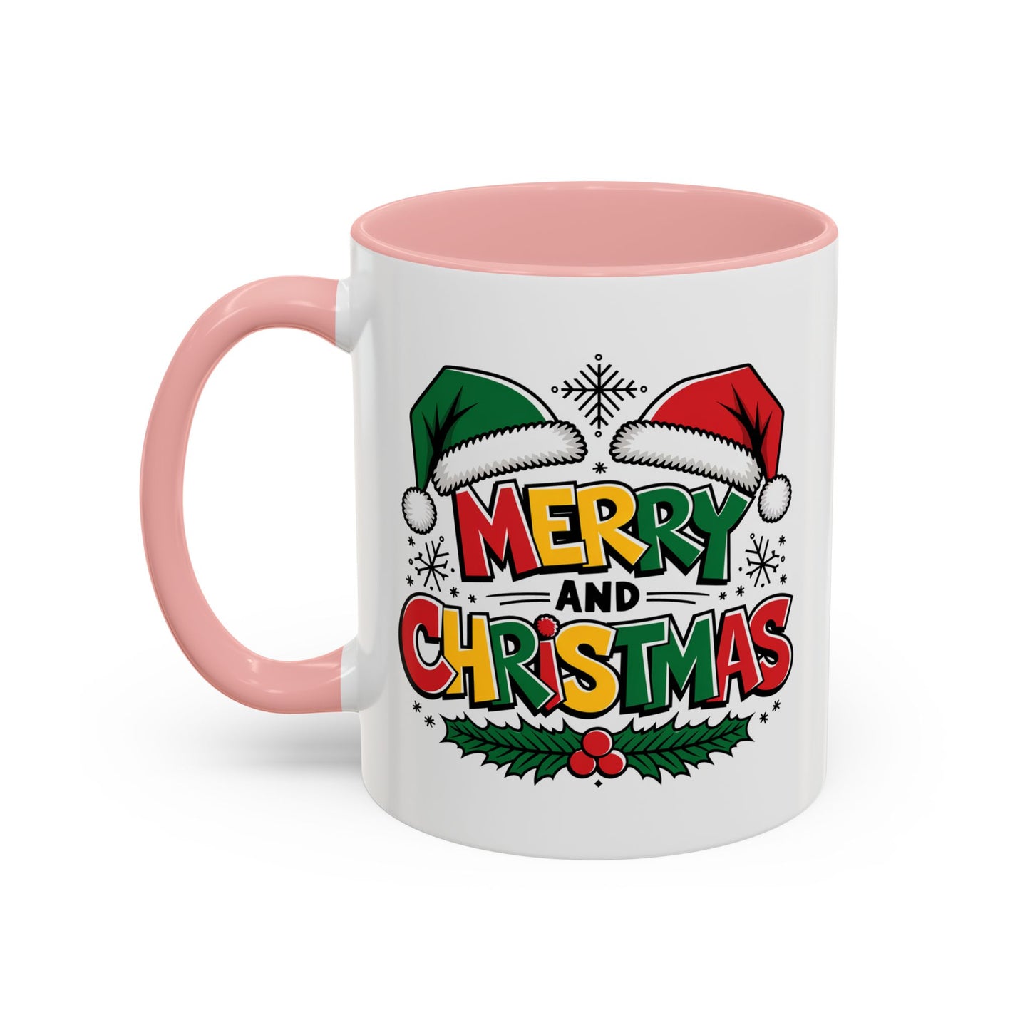 Christmas Mug - Merry Christmas Red Yellow & Green Text Green & Red Hat