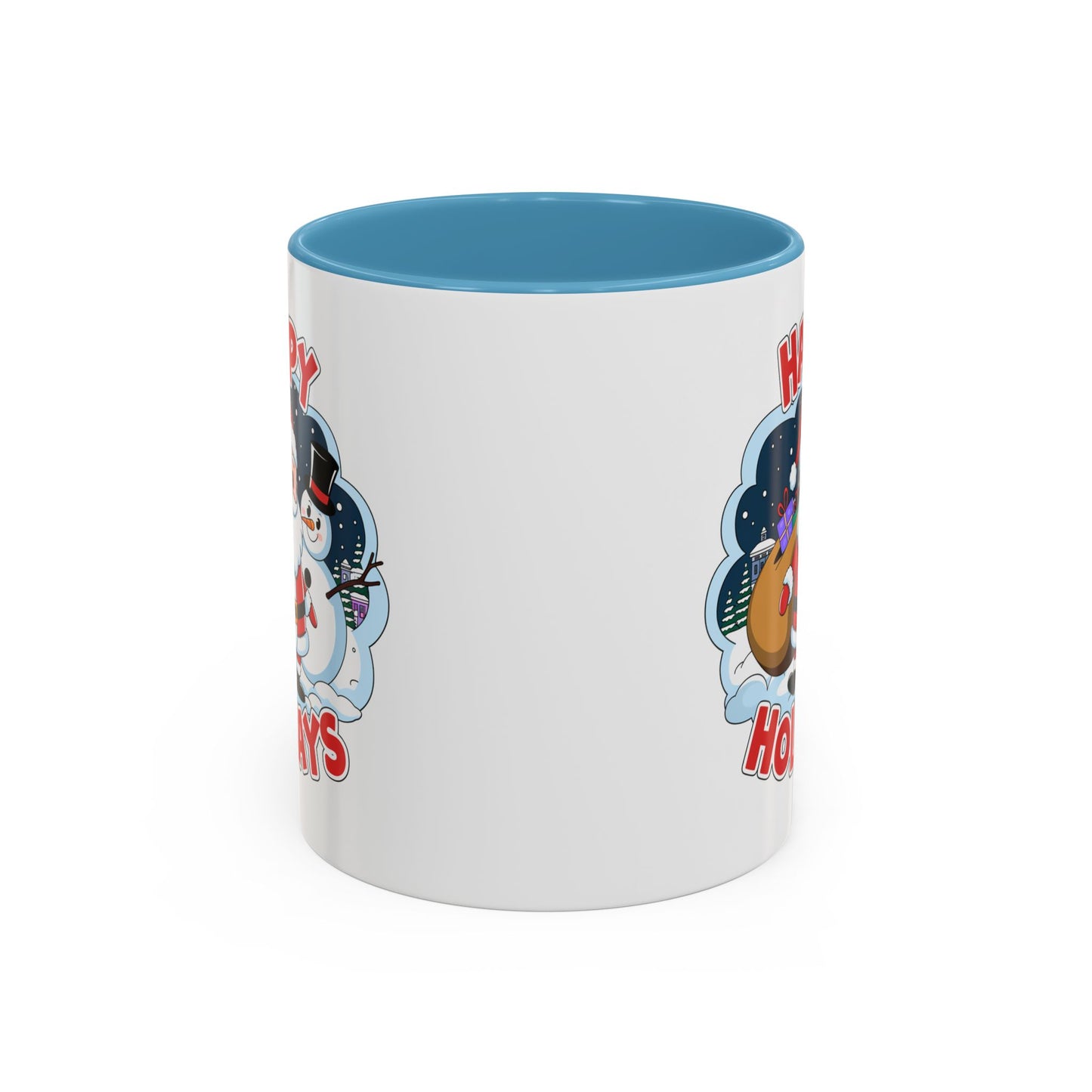 Christmas Mug - Happy Holidays Red & White Text Santa Snowman