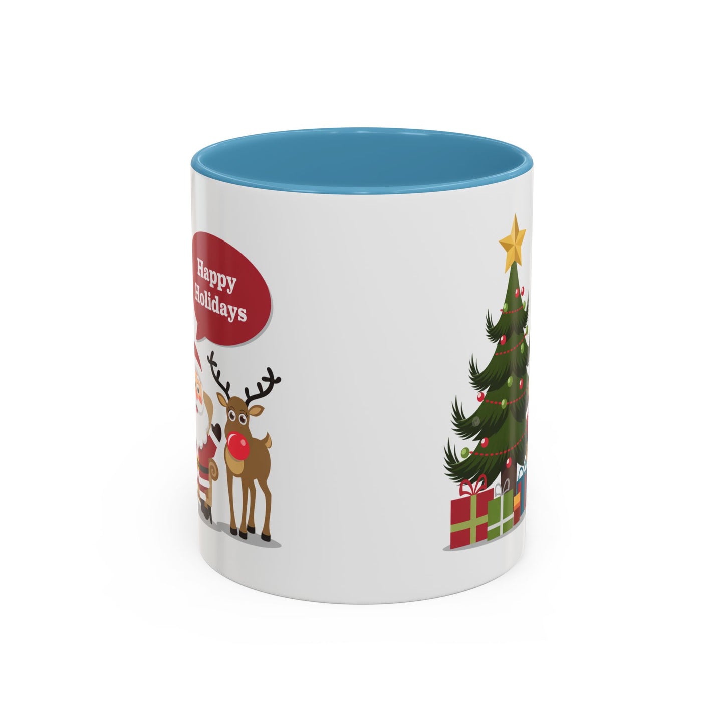 Christmas Mug - Happy Holidays Callout Santa Tree Presents Reindeer