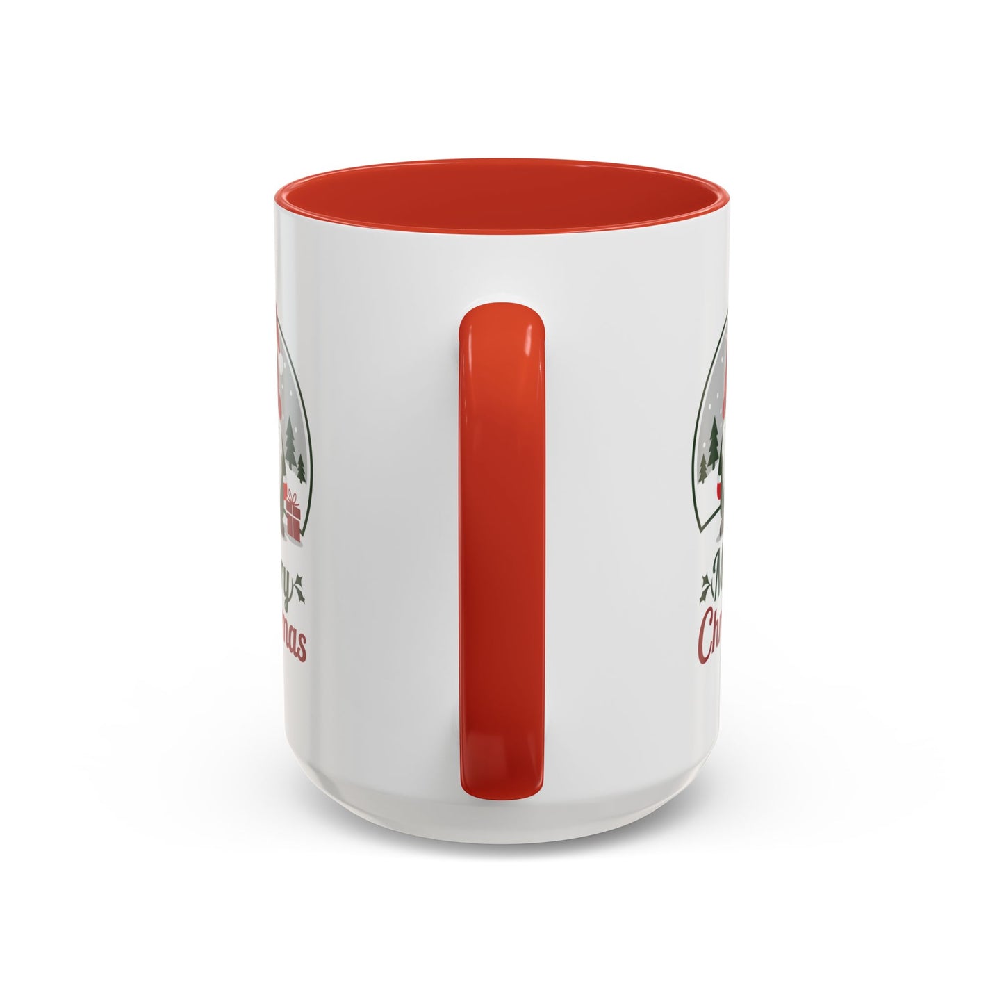 Christmas Mug - Merry Christmas Green & Red Text Gnome Present Trees