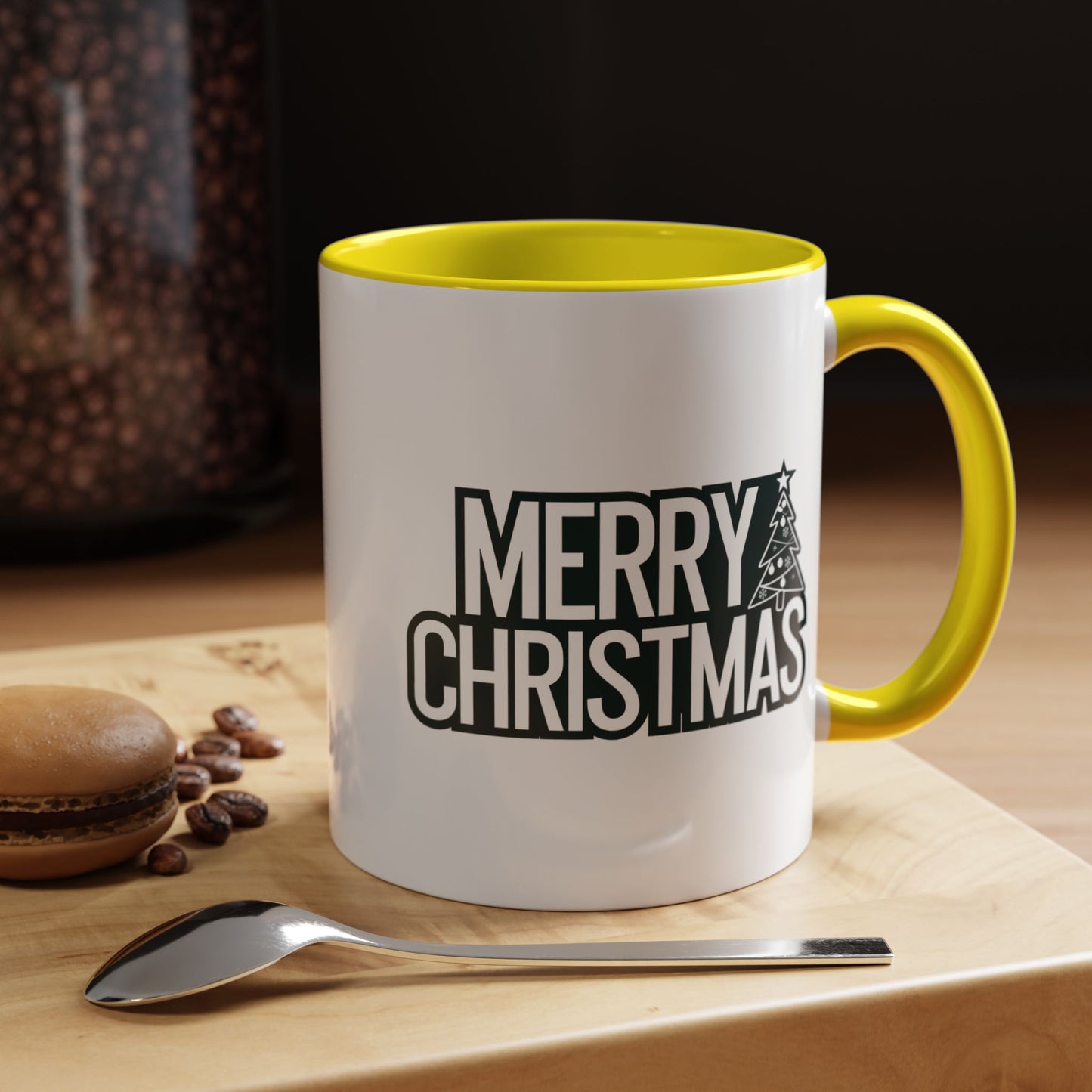 Christmas Mug - Merry Christmas White & Black Text Tree