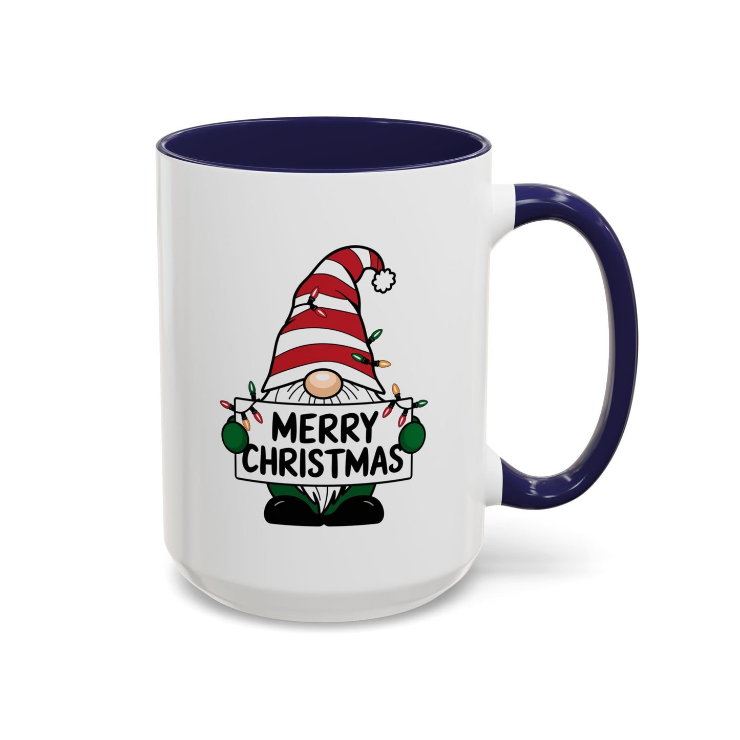 Christmas Mug - Merry Christmas Black Text Gnome Lights