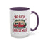 Christmas Mug - Merry Christmas Maroon Text Camper Trees Snowflakes