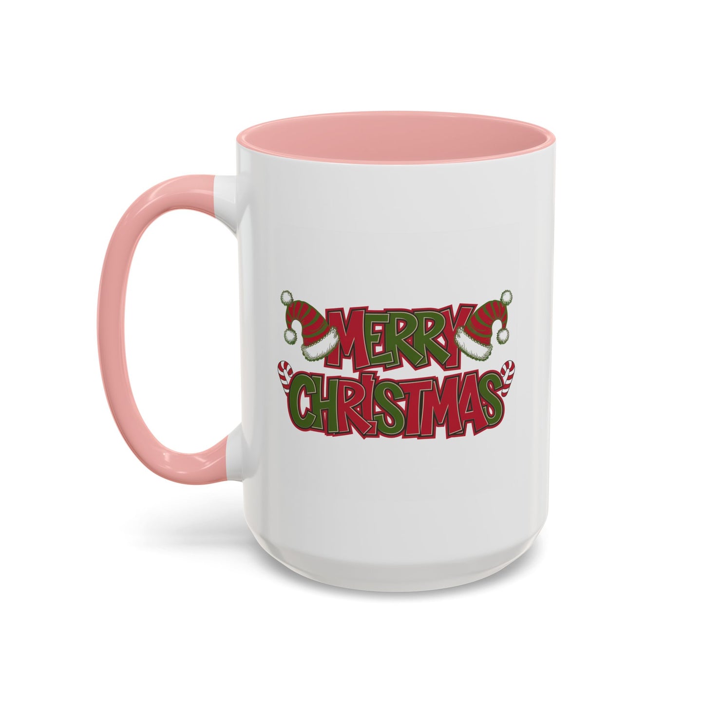 Christmas Mug - Merry Christmas Red & Green Text Hats Candy Canes
