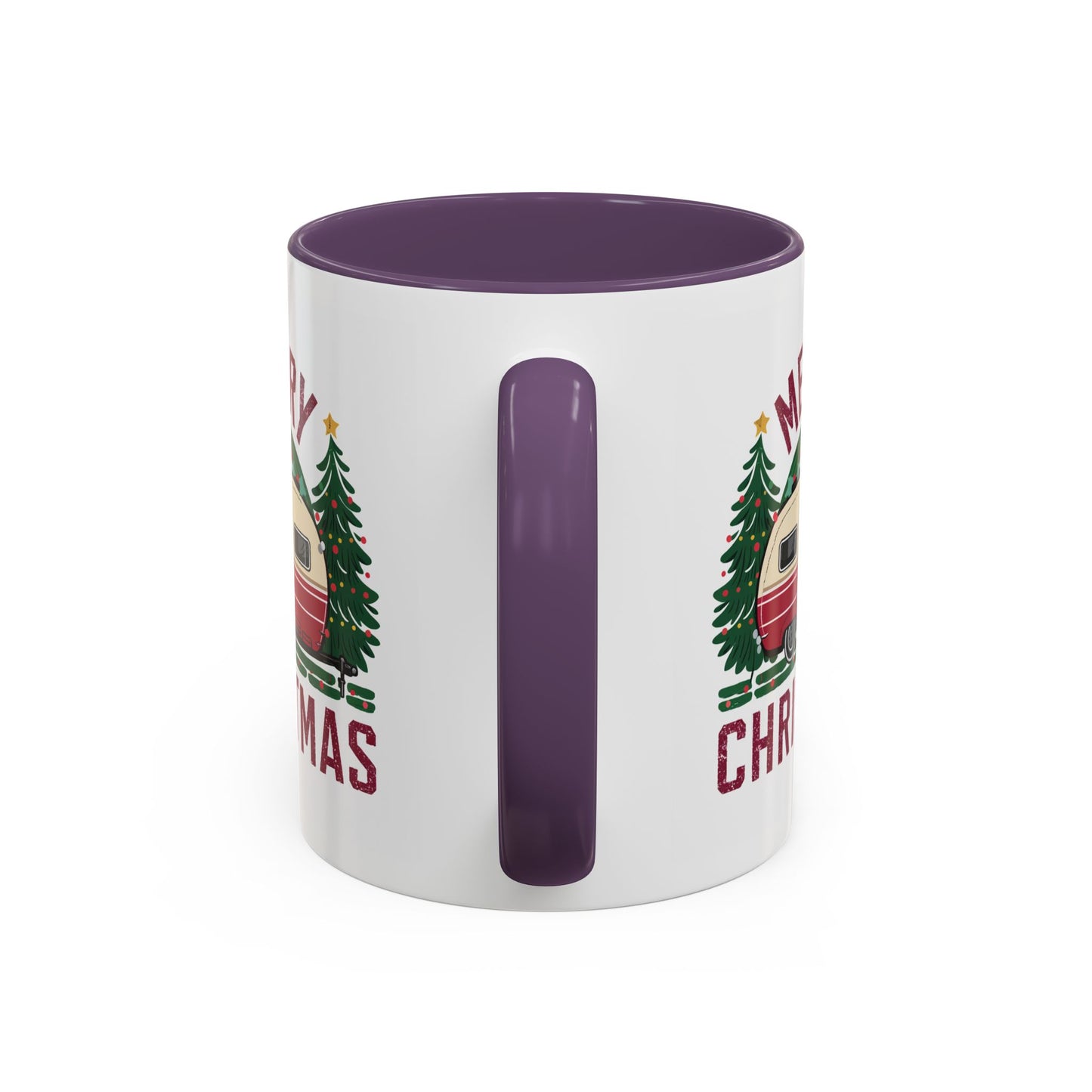 Christmas Mug - Merry Christmas Maroon Text Camper Trees