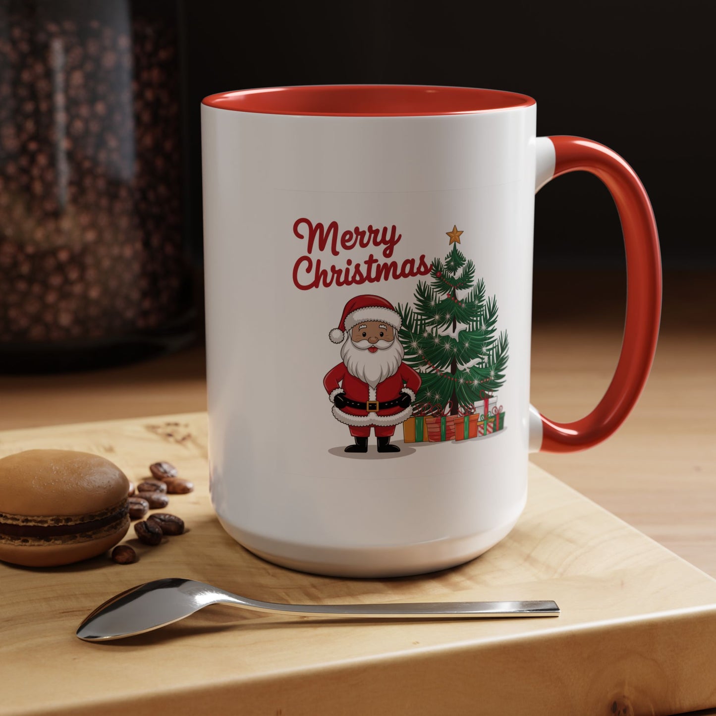 Christmas Mug - Merry Christmas Red Text Santa Tree Presents