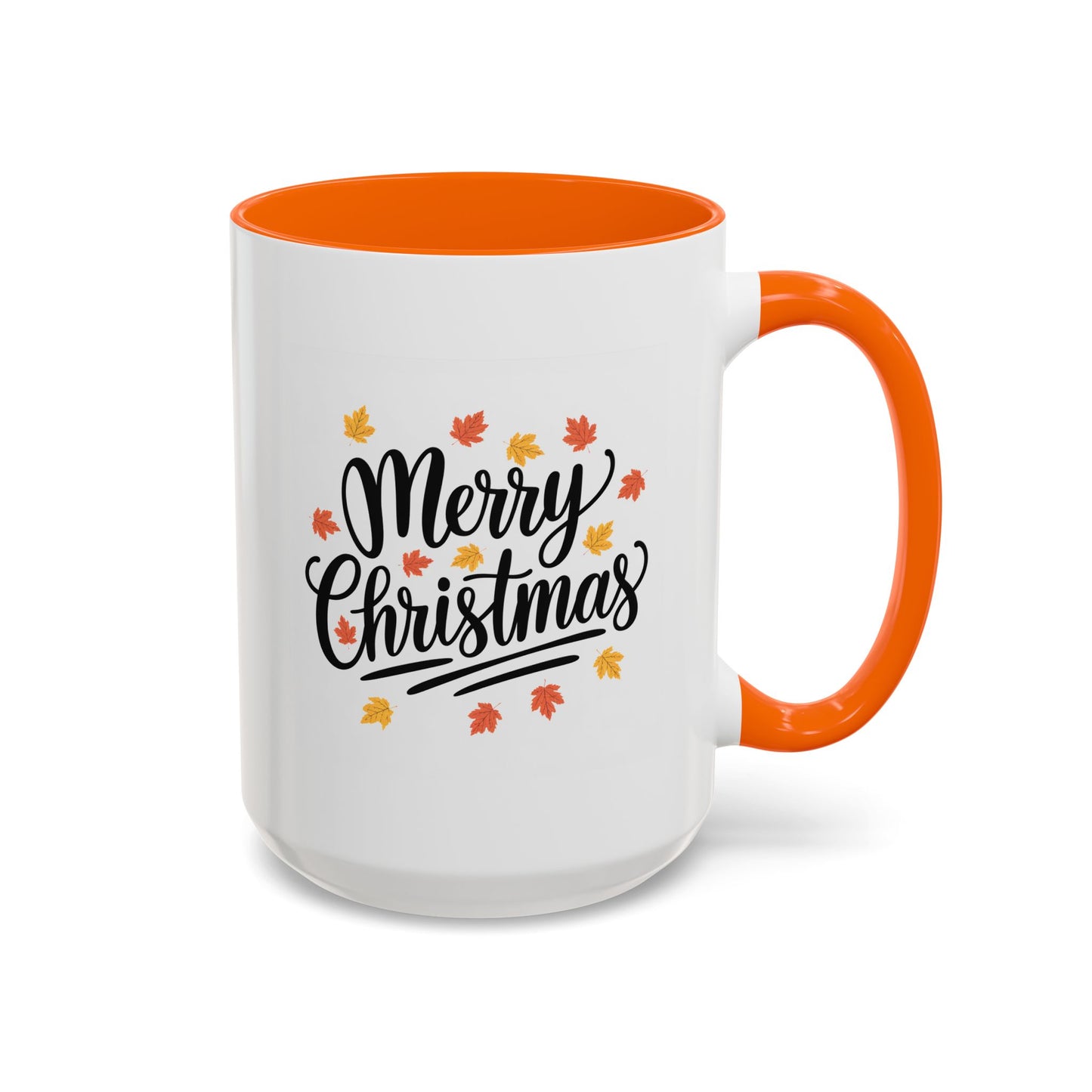 Christmas Mug - Merry Christmas Black Text Fall Leaves