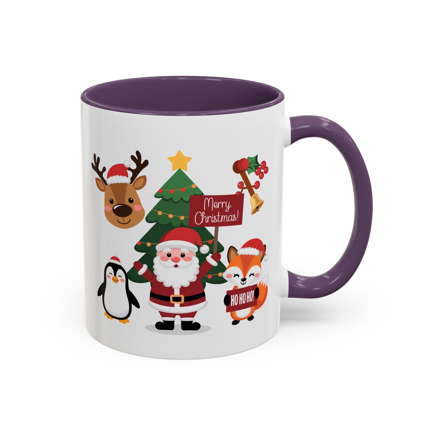 Christmas - Merry Christmas White Text Santa Reindeer Penguin Fox