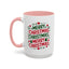 Christmas Mug - Merry Christmas Green & Red Text Trees Hearts Snowflakes Stars