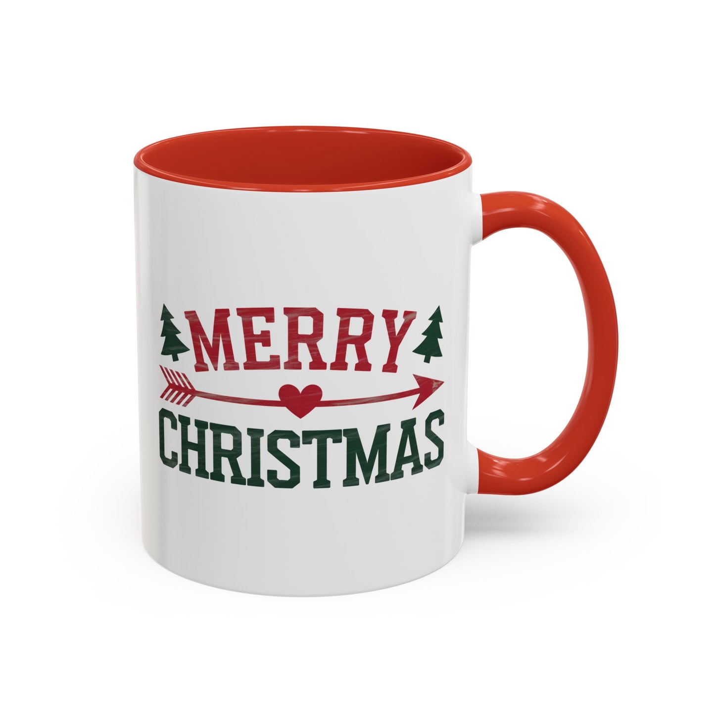 Christmas Mug - Merry Christmas Red & Green Text Heart Arrow Trees