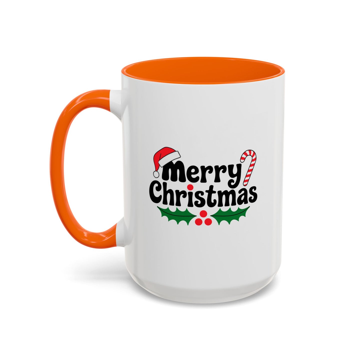 Christmas Mug - Merry Christmas Black Text Hat Cane Misletoe