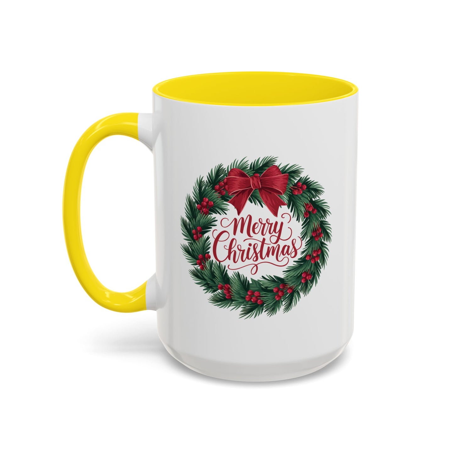 Christmas Mug - Merry Christmas Red Text Bow Wreath