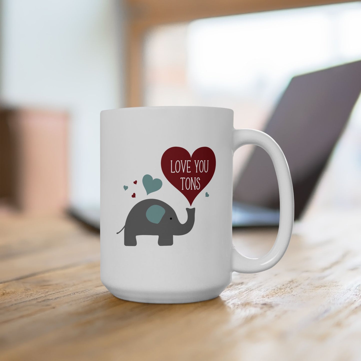 Anniversary Mug - Love You Tons Heart Elephant