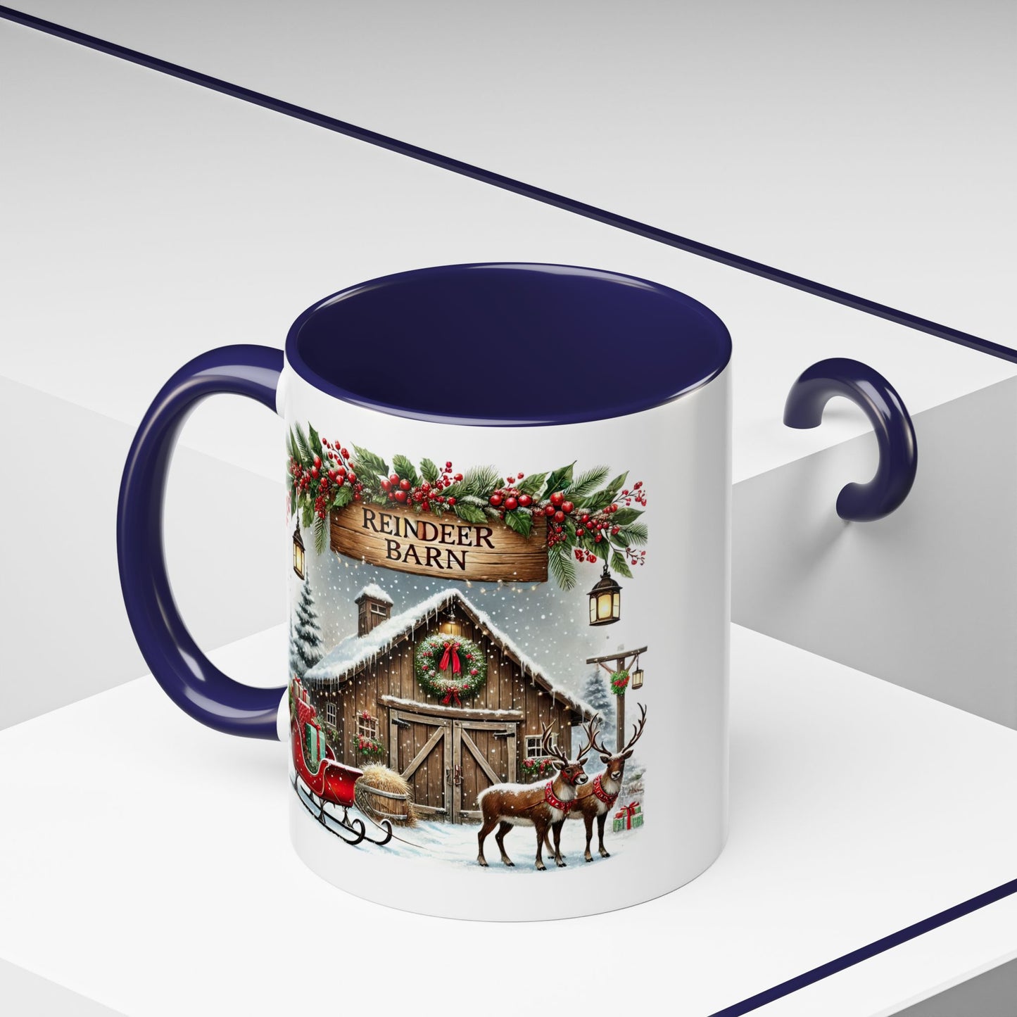 Christmas Mug - Reindeer Barn Sleigh Reindeer