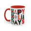 Christmas Mug - Happy Holidays Green Red & Blue Decorative Text