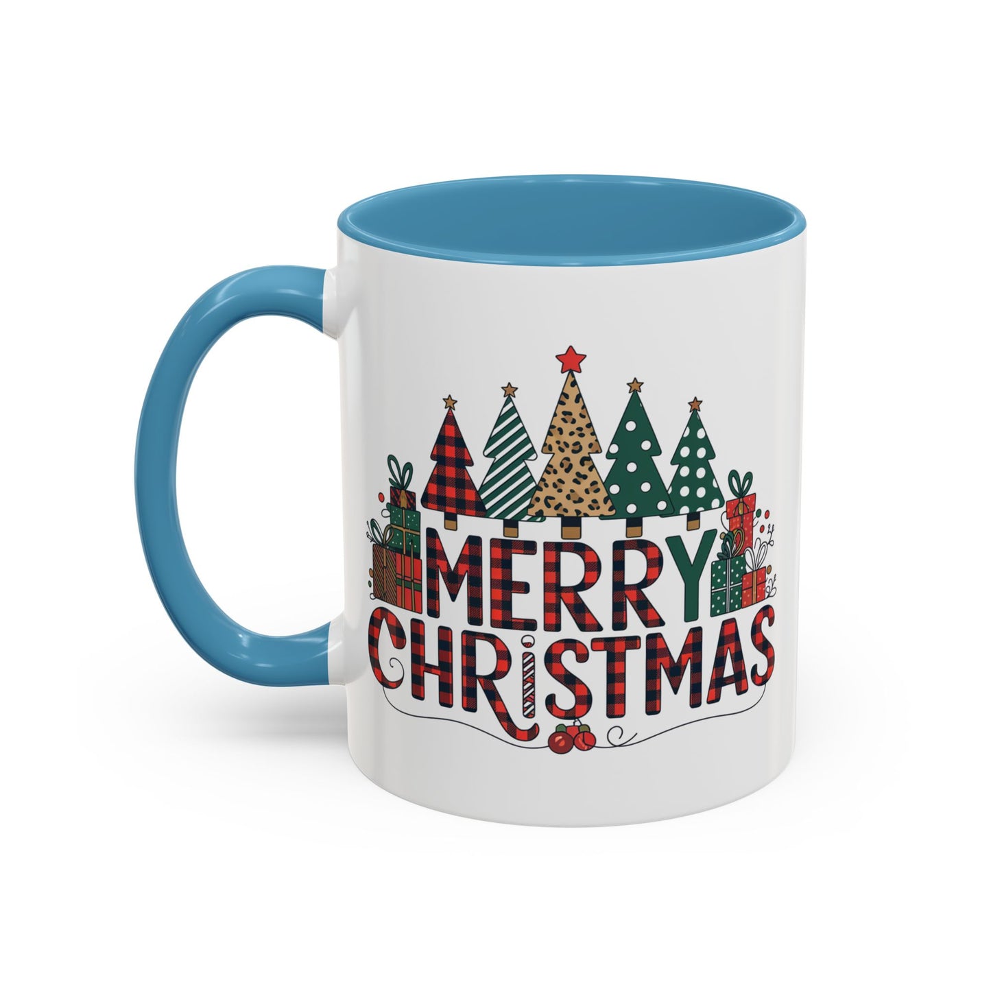 Christmas Mug - Merry Christmas Tartan Text Trees Presents