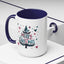 Christmas Mug - Merry Christmas Maroon & Blue Text Tree Hearts Stars