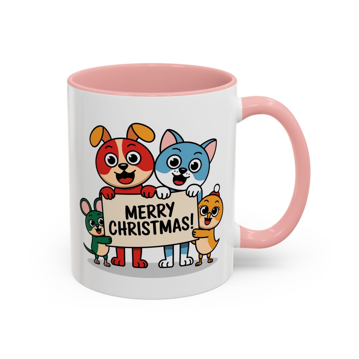 Christmas Mug - Merry Christmas Black Text Mouse Dog Cat Bird