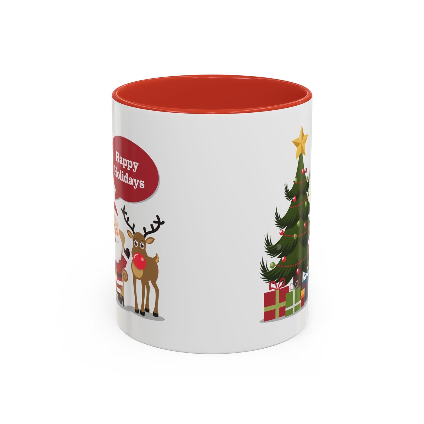 Christmas Mug - Happy Holidays Callout Santa Tree Presents Reindeer