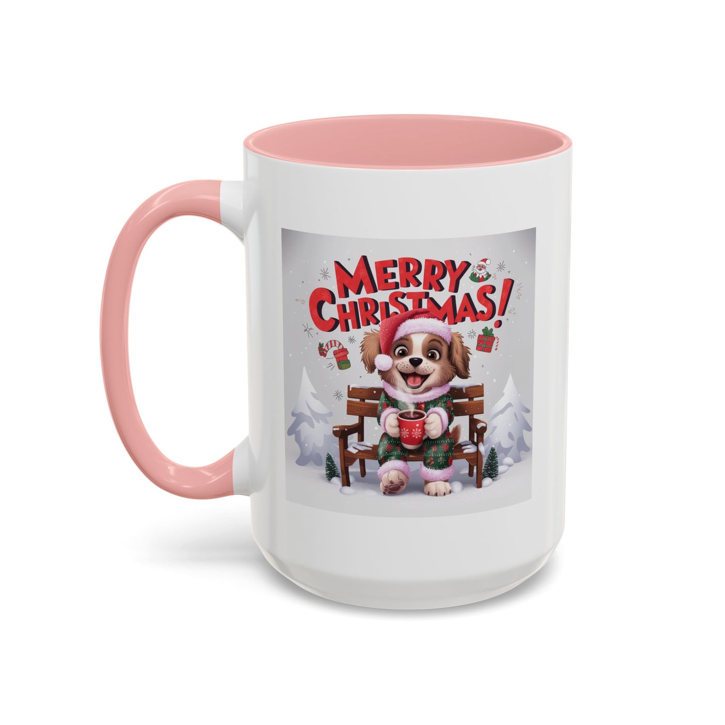 Christmas Mug - Merry Christmas Red Text Puppy Green & Red Top