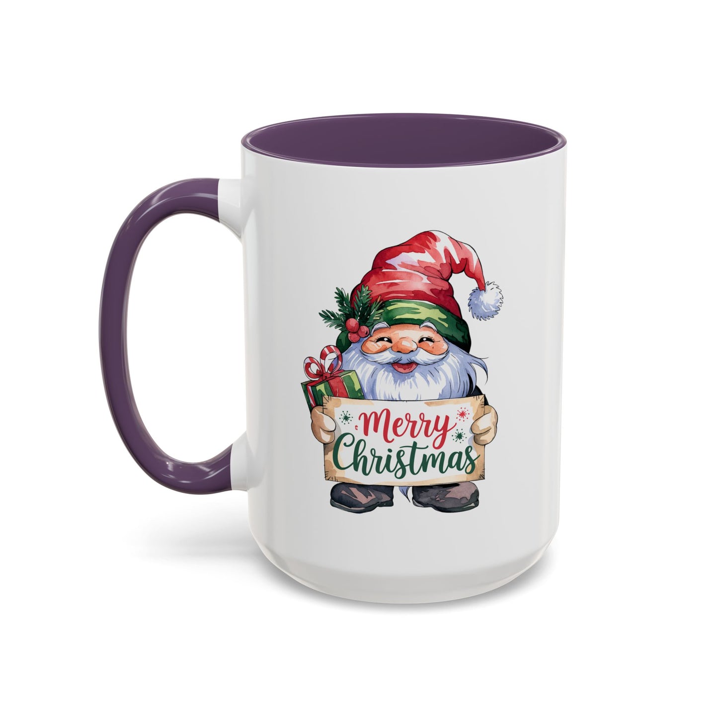 Christmas Mug - Merry Christmas Red & Green Text Gnome Present