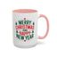 Christmas Mug - Merry Christmas and a Happy New Year Green & Red Text Trees Stars