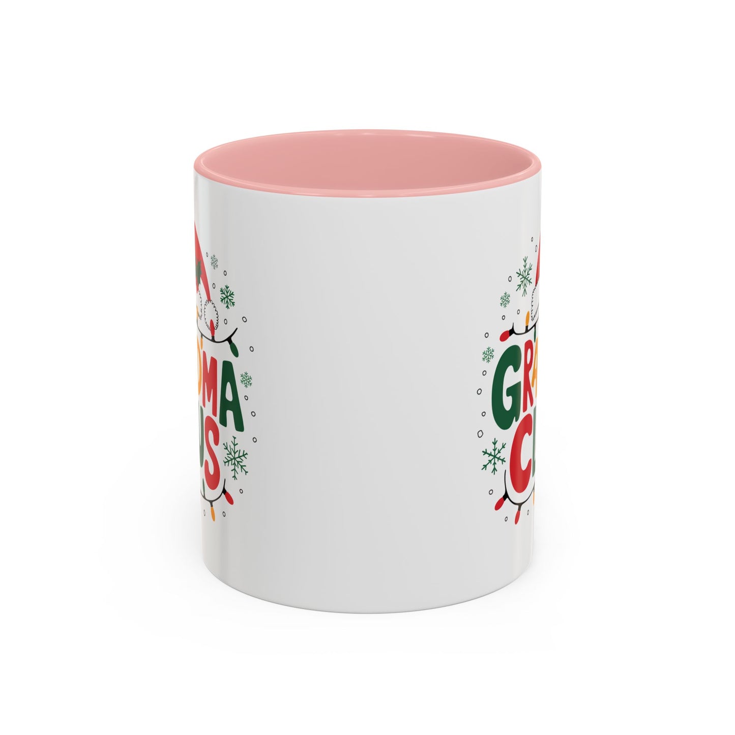 Christmas Mug - Grandma Claus Green Yellow & Red Text Hat Lights Stars