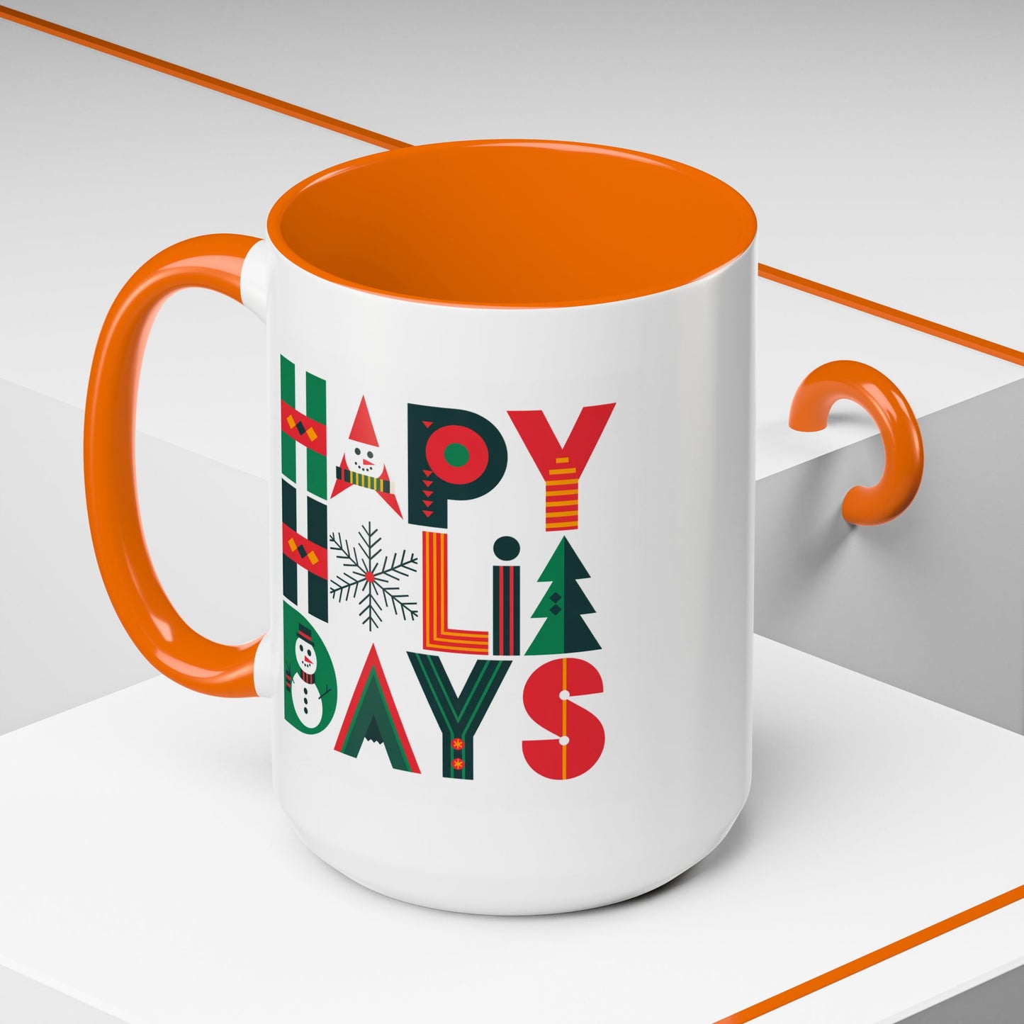 Christmas Mug - Happy Holidays Green Red & Blue Decorative Text