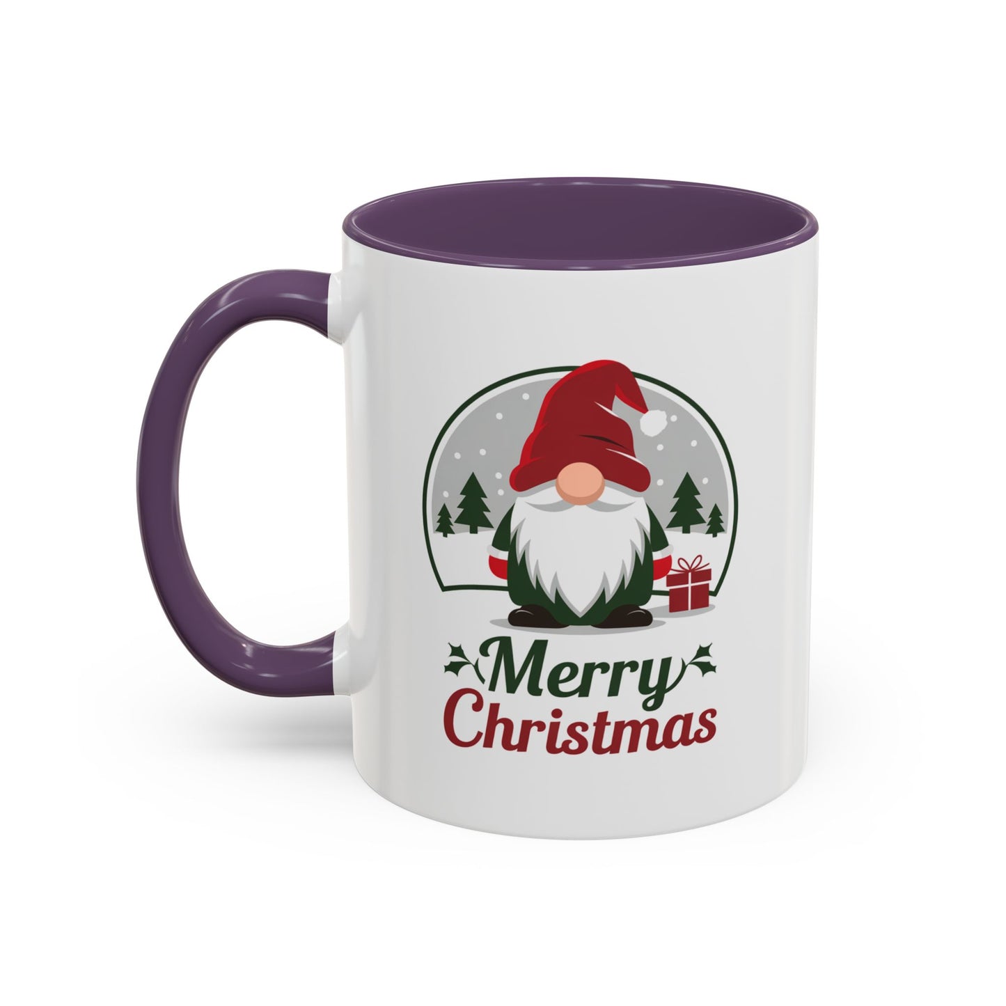 Christmas Mug - Merry Christmas Green & Red Text Gnome Present Trees