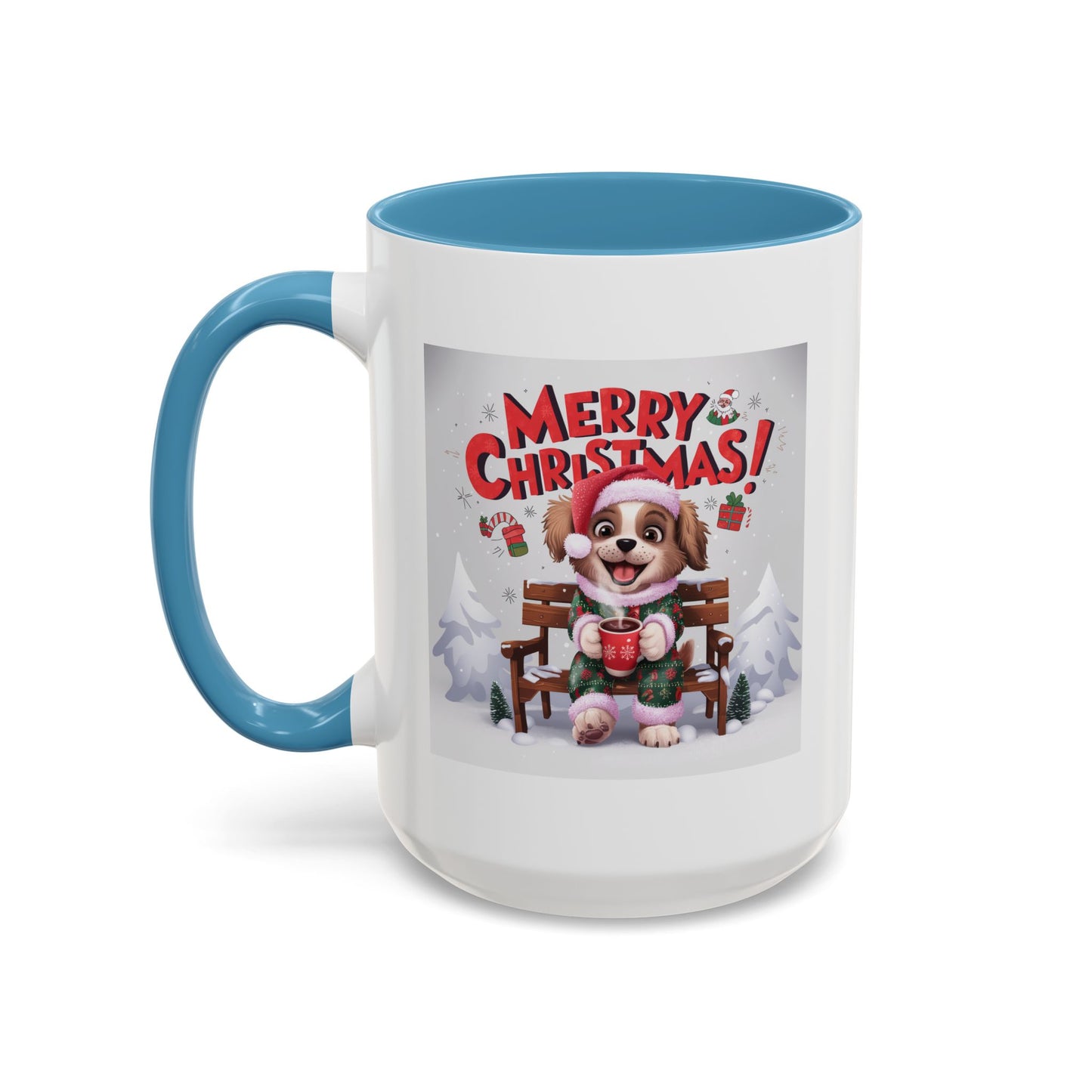 Christmas Mug - Merry Christmas Red Text Puppy Green & Red Top