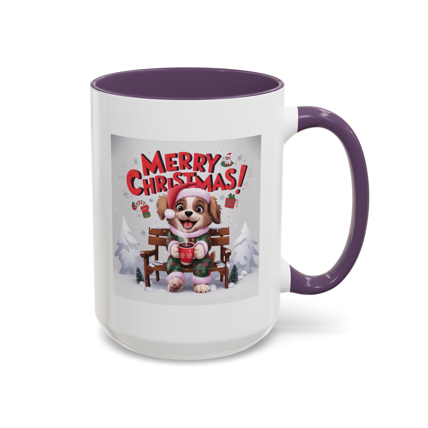 Christmas Mug - Merry Christmas Red Text Puppy Green & Red Top