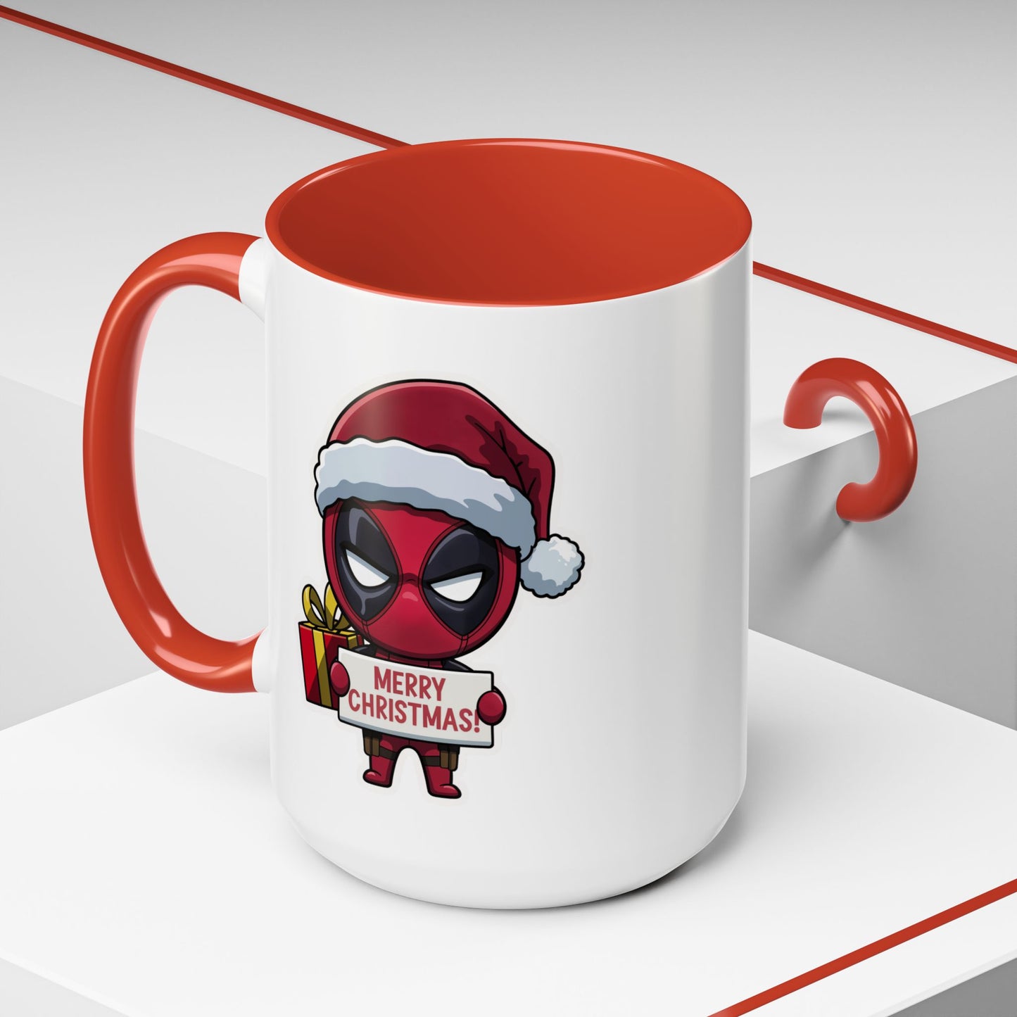 Christmas Mug - Merry Christmas Red Text Superhero