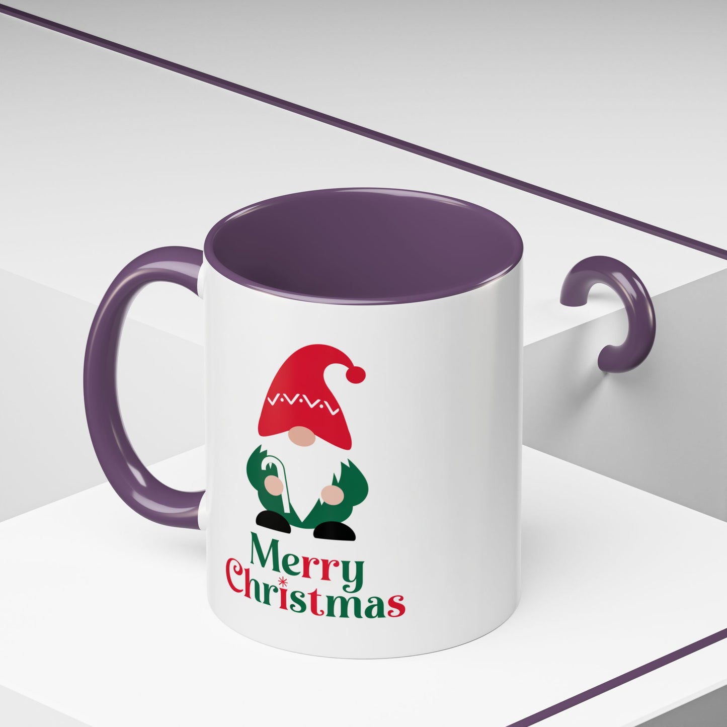 Christmas Mug - Merry Christmas Green & Red Text Gnome Candy Cane