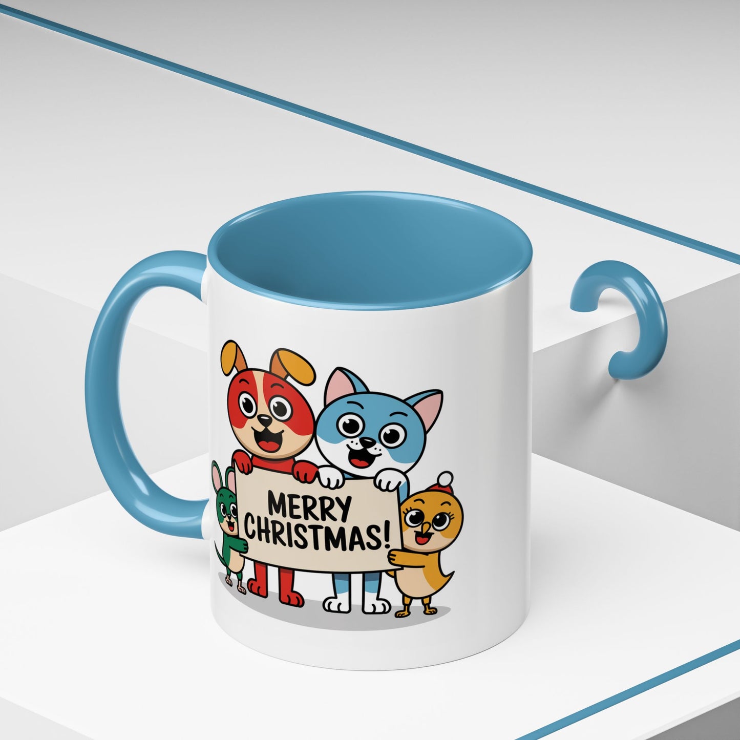 Christmas Mug - Merry Christmas Black Text Mouse Dog Cat Bird