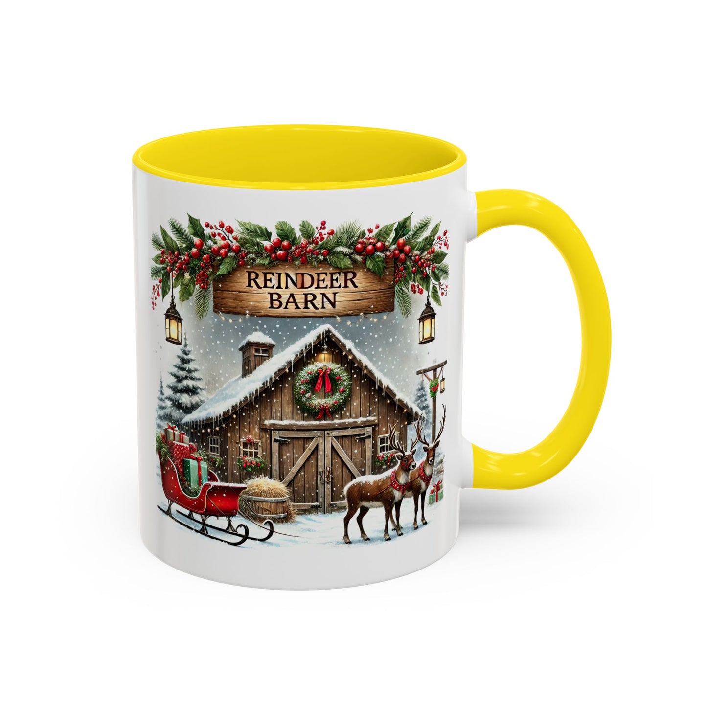 Christmas Mug - Reindeer Barn Sleigh Reindeer