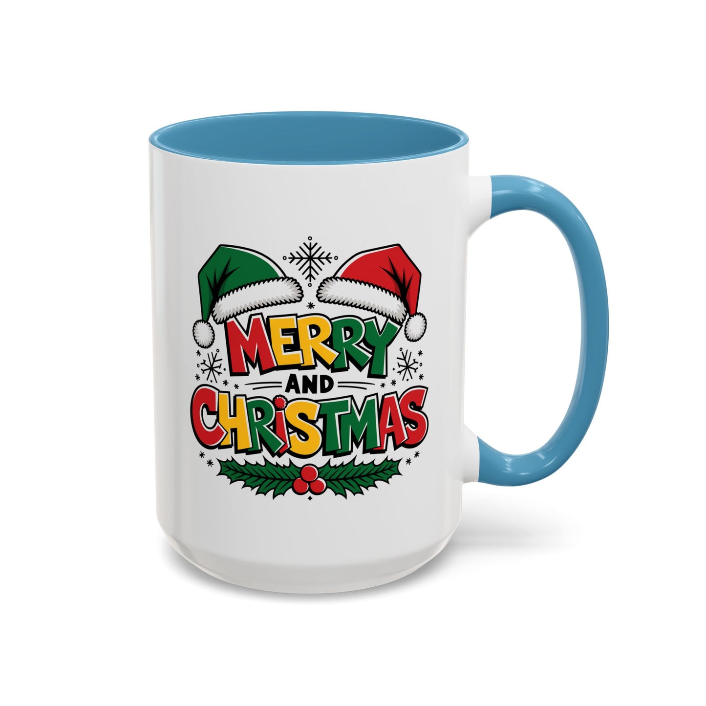 Christmas Mug - Merry Christmas Red Yellow & Green Text Green & Red Hat