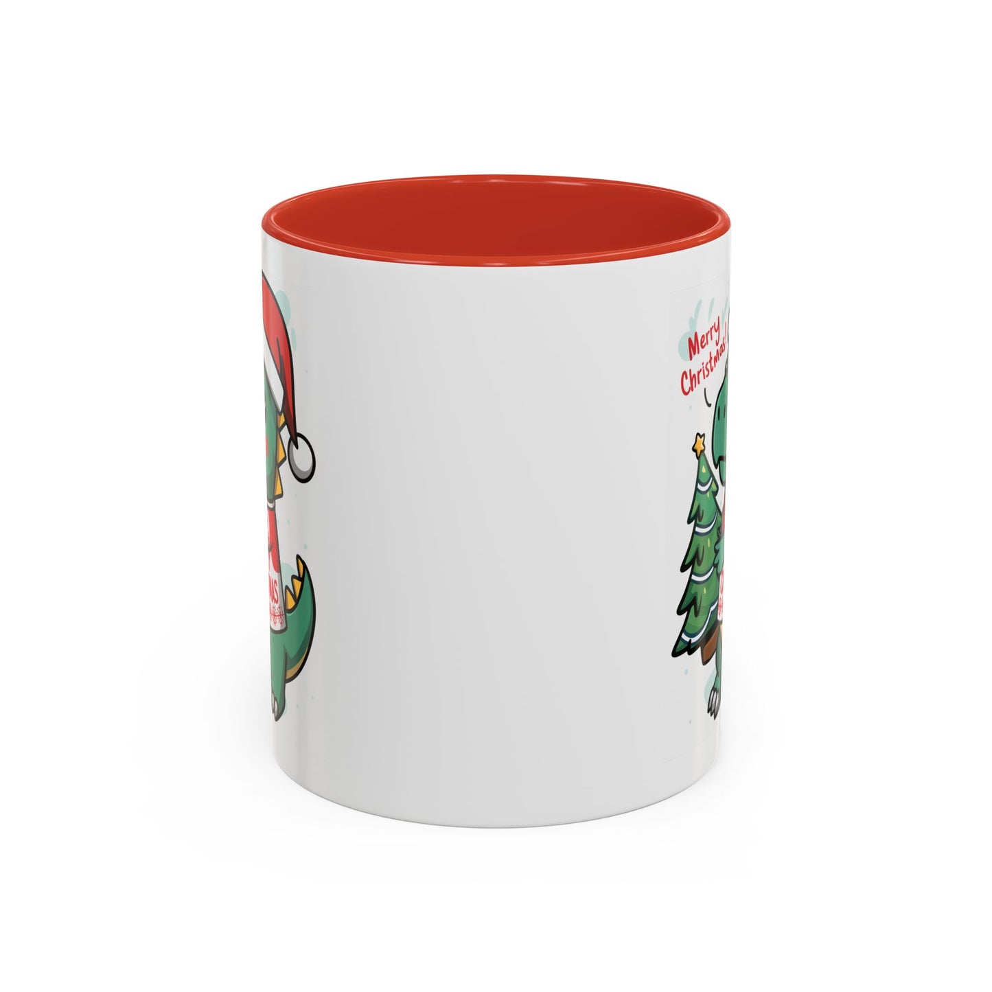 Christmas Mug - Merry Christmas Red Text Dinosaur Tree