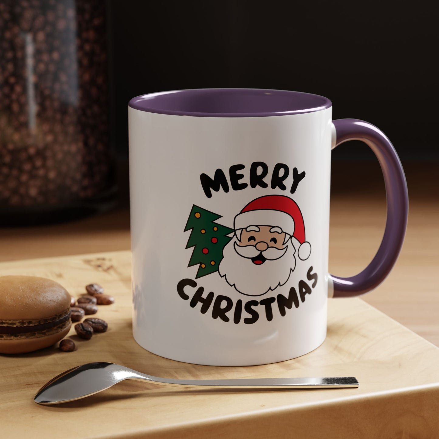 Christmas Mug - Merry Christmas Black Text Santa Tree