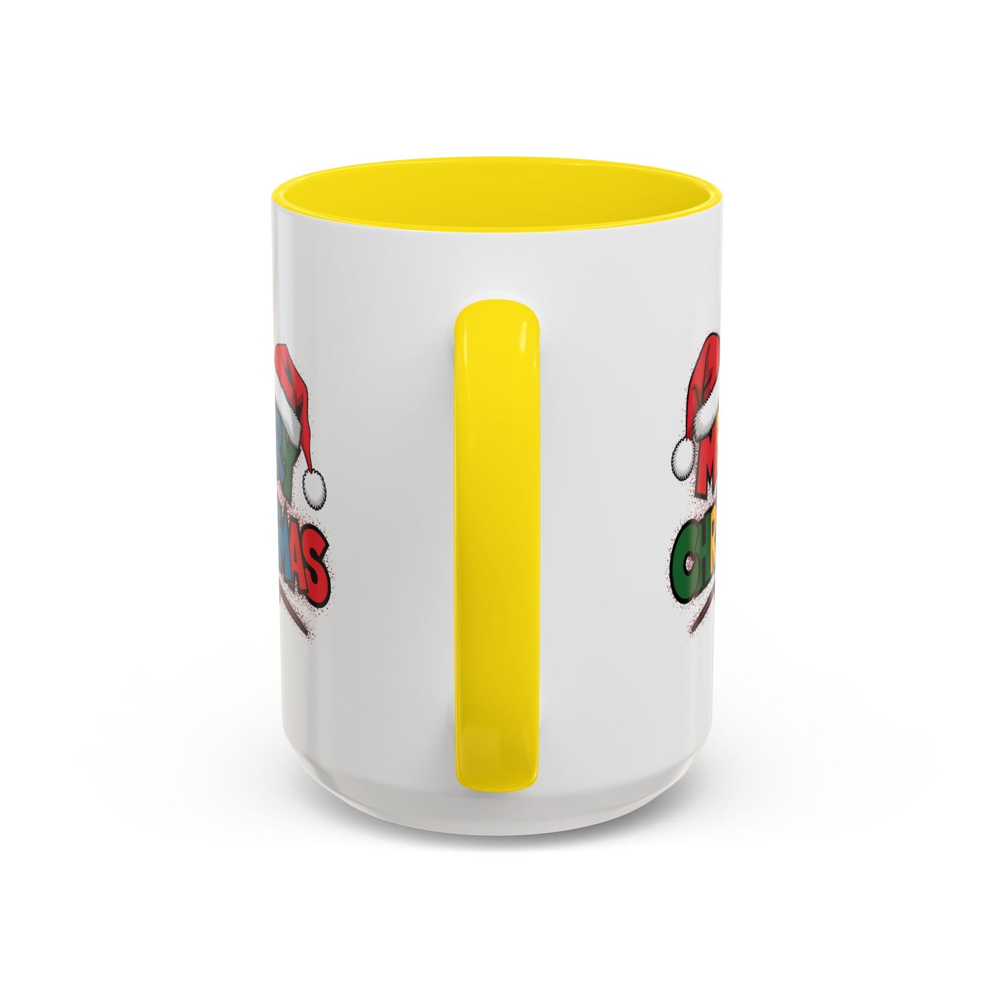 Christmas Mug - Merry Christmas Red Yellow & Blue Text Red Hats