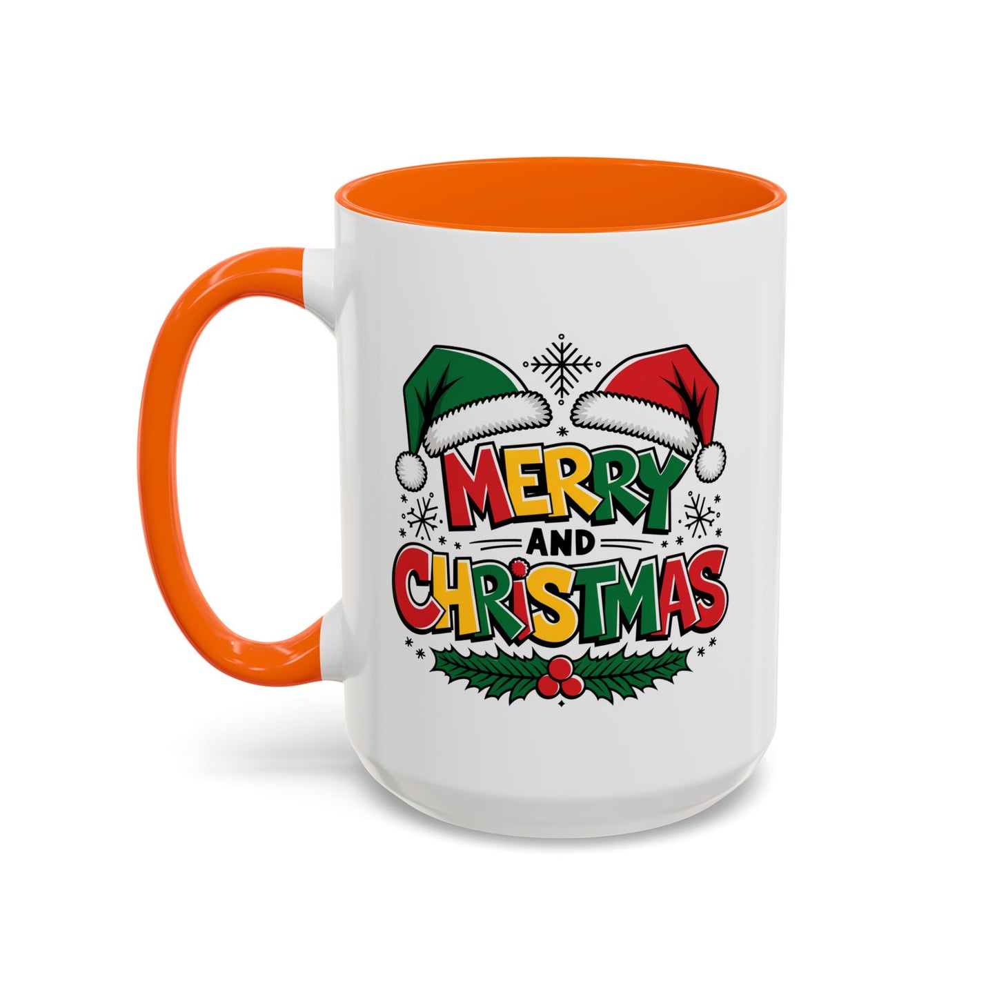 Christmas Mug - Merry Christmas Red Yellow & Green Text Green & Red Hat