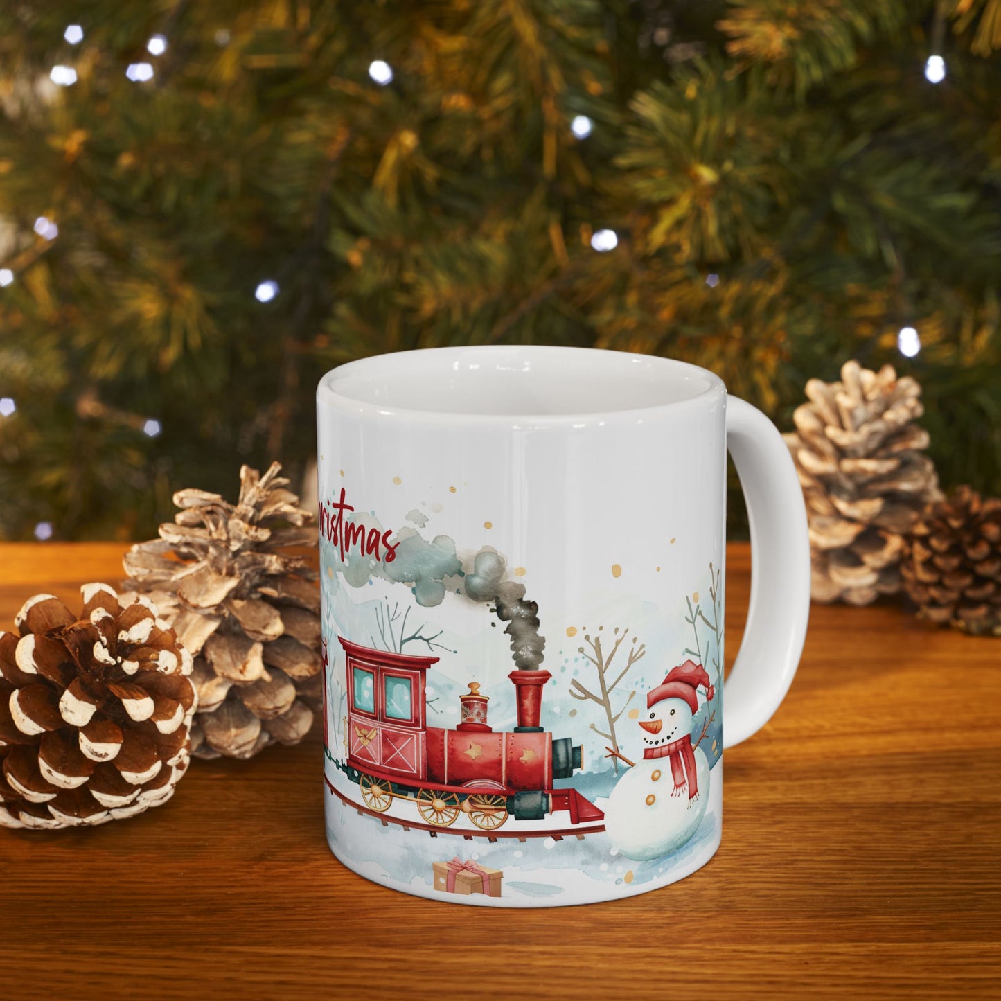 Christmas Mug - Merry Christmas Snowy Landscape Train