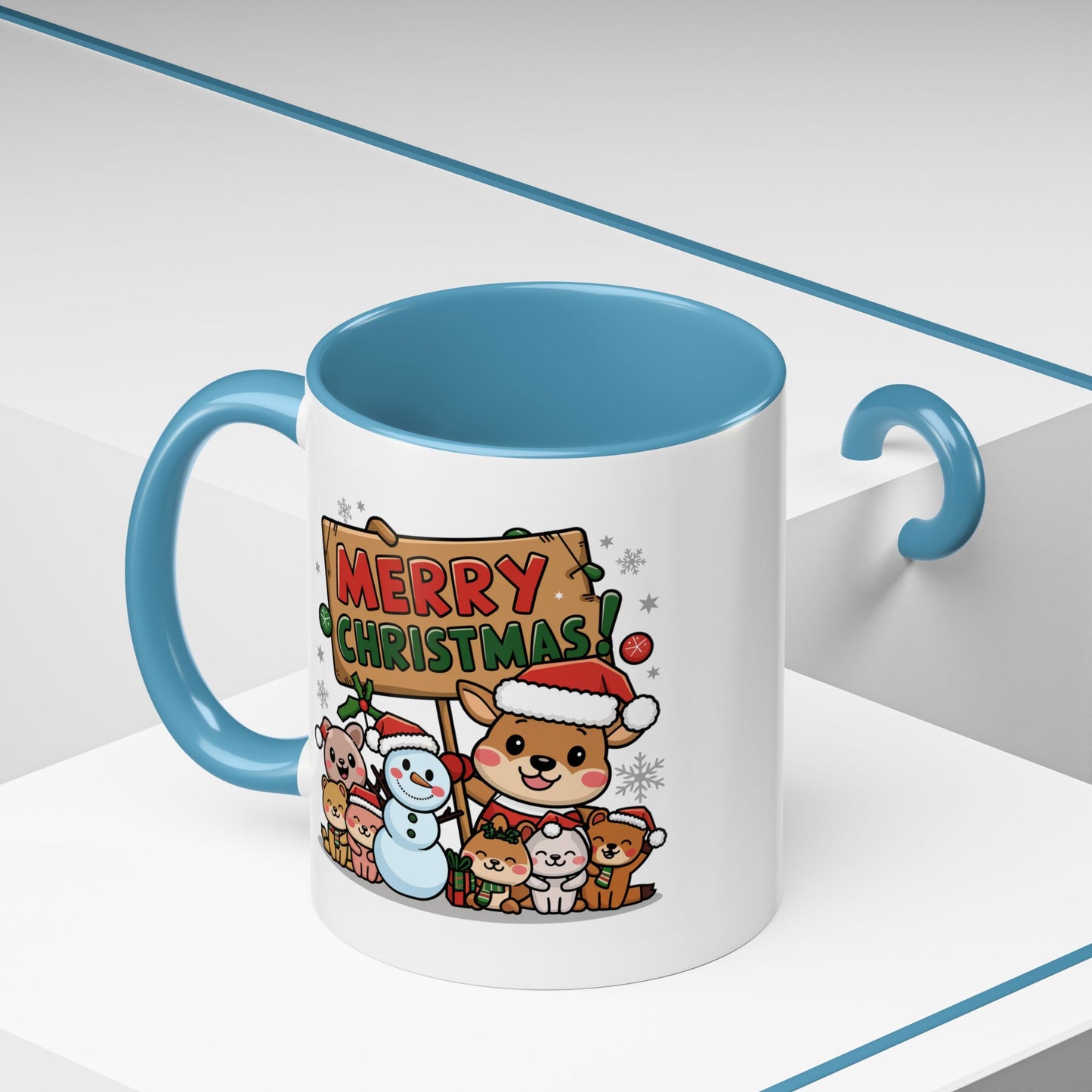 Christmas Mug - Merry Christmas Red & Green Text Reindeer Snowman