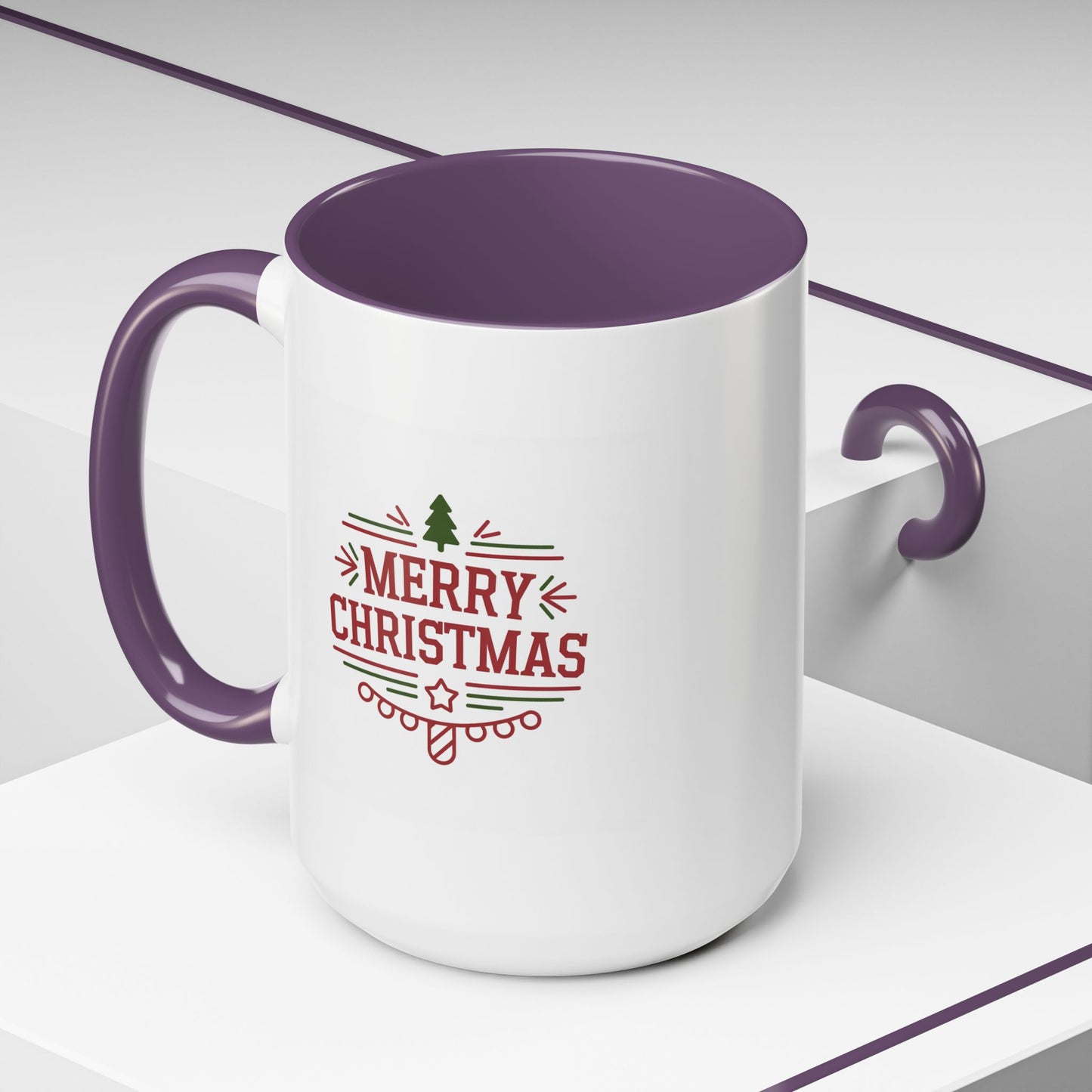 Christmas Mug - Merry Christmas Maroon Text Tree Star