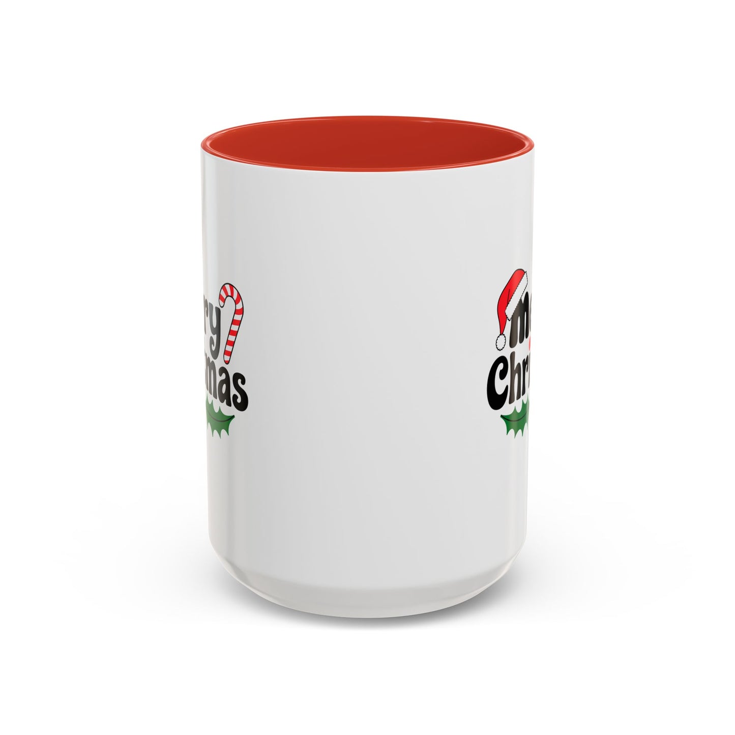Christmas Mug - Merry Christmas Black Text Hat Candy Cane Mistletoe